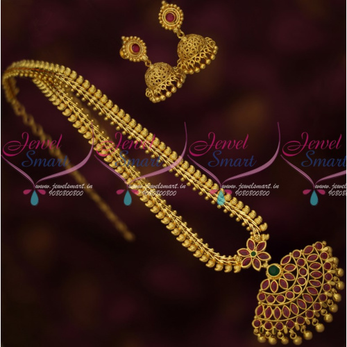 PS15175 Mango Design Chain Attiga Pendant Matching Jhumka Earrings Latest Gold Covering Jewelry Online