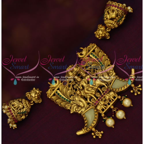 PS15863 Tiger Nail Design Shiv Parivar Antique Traditional Pendant Jhumka Set