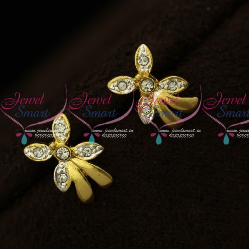 E8568 Small Size Floral Design Two Tone Plated Floral Design Earrings Micron Plated Regular Wear