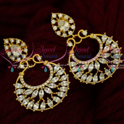 ER16087 AD White Stones Sparkling Chandbali Earrings South Indian Screw Design Online