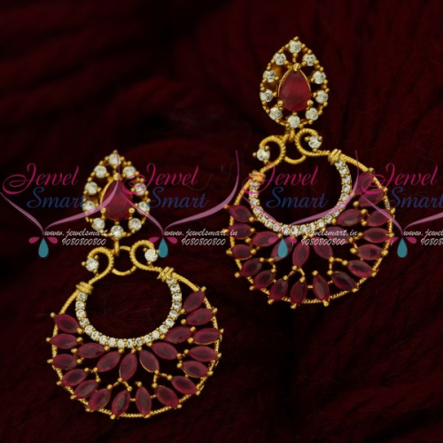 ER16090 AD Ruby Stones Chandbali Earrings South Indian Screw Design Online