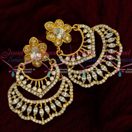ER16092 American Diamond Stylish Chand Bali Earrings Latest South Screw Jewellery Online