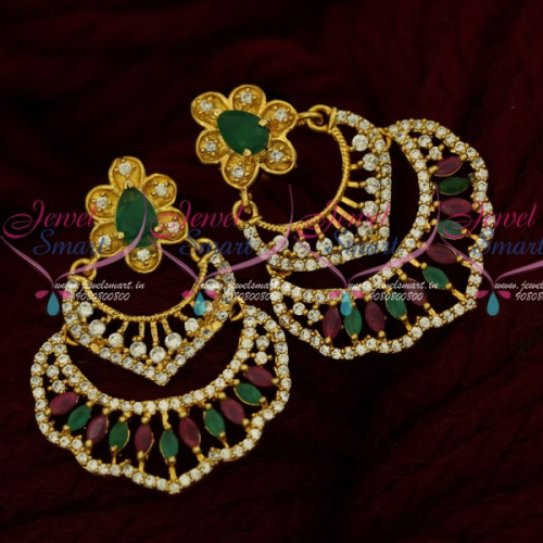 ER16094 AD Semi Precious Multi Colour Stylish Chand Bali Earrings Latest South Screw Jewellery Online
