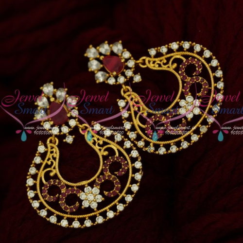 ER16095 Floral Design Beautiful Chand Bali Earrings South Screw AD Jewellery Online
