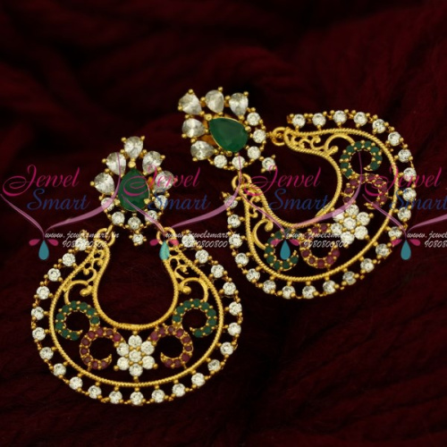 ER16096 Floral Design Beautiful Chand Bali Earrings South Screw AD Multi Color Jewellery Online