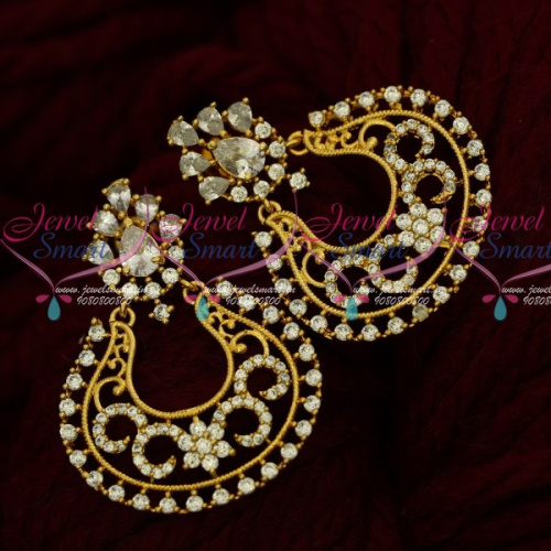 ER16097 Floral Design Beautiful Chand Bali Earrings South Screw AD White Stones Jewellery Online