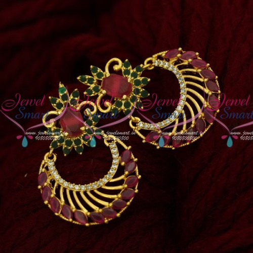 ER16098 AD Marquise Multi Colour Stones Gold Plated Chand Bali South Screw Imitation Online