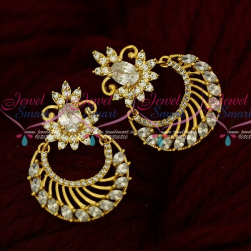 ER16099 AD Marquise White Stones Gold Plated Chand Bali South Screw Imitation Online