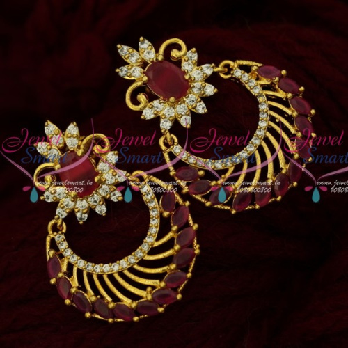 ER16100 AD Marquise Ruby Stones Gold Plated Chand Bali South Screw Imitation Online
