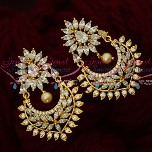 ER16308 AD Stones Beautiful Chand Bali Earrings Sparkling Jewelry Screw Lock Designs Online