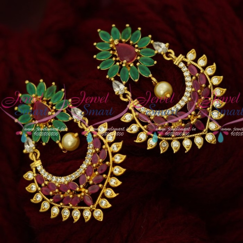 ER16310 AD Stones Beautiful Chand Bali Earrings Artificial Jewelry Screw Lock Designs Online