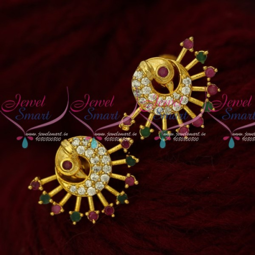 ER16315 AD Jewellery Peacock Ear Studs Small Size Multi Colour Stones Shop Online