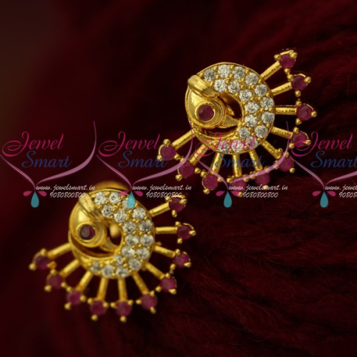ER16316 Ruby Stones AD Jewellery Peacock Ear Studs Small Size Shop Online