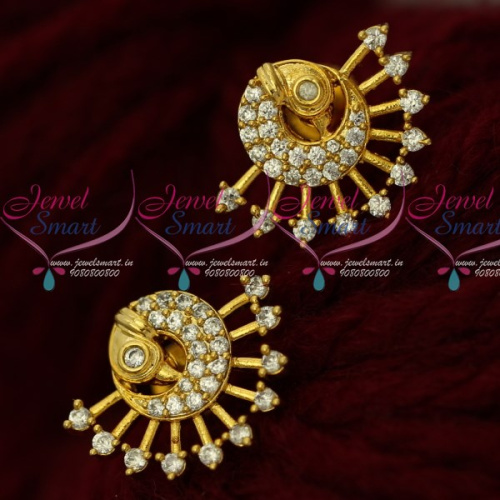ER16317 White Stones AD Jewellery Peacock Ear Studs Small Size Shop Online