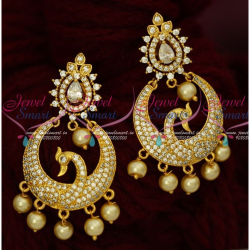 ER16314 AD White Sparkling Stones Peacock Chandbali Artificial Jewellery Earrings Shop Online