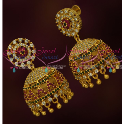 J16247 AD Jhumkas South Screw Models Multi Colour Stones Party Wear Jewelry