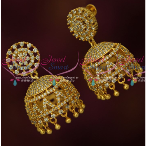 J16250 AD Jhumkas South Screw Models White Colour Stones Party Wear Jewelry