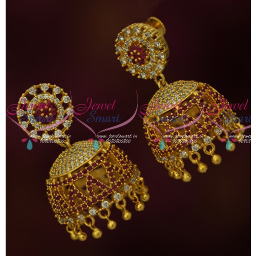 J16253 AD Jhumkas South Screw Models Ruby Colour Stones Party Wear Jewelry