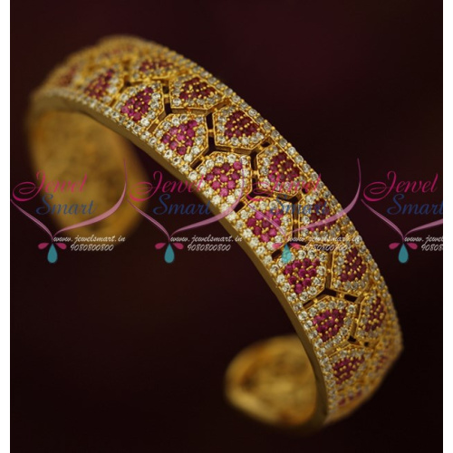 B16265 American Diamond Broad Fuchsia Stones Open Kada Gold Plated Fashion Jewelry Online
