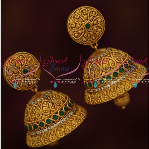 J16143 Floral Design Emerald Stones Perfect Shape Jhumka Earrings Latest Matte Collections