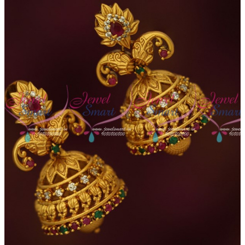 J16149 Mango Leaf Design Stylish Multi Color Jhumka Earrings Latest Antique Jewellery