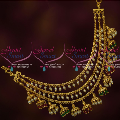 EC16136 3 Layer Ear Chains Bahubaali Style Jewellery Crystal Drops Latest Fashion Online