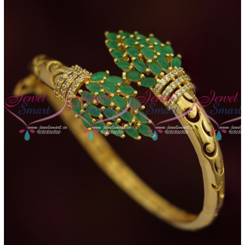 B16236 Emerald Green Stones Gold Plated AD Open Clip Kada Latest Imitation Jewelry Online