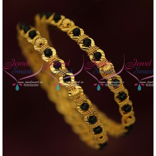 B16412 Black Beads Gold Covering Bangles Latest Fancy Imitation Jewellery Shop Online