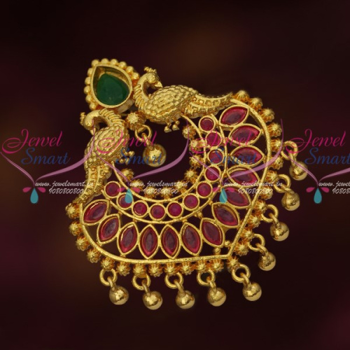 H16473 South Indian Fancy Gold Covering Pendant Red Green Stones Gold Plated Designs Online