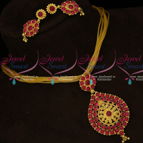 PS16052 South Indian Gold Covering Kemp Jewellery Fancy Chain Pendant Set Online