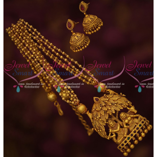 NL16027 Gold Inspired Intricately Finished Temple Beads Mala Matching Jhumka Earrings