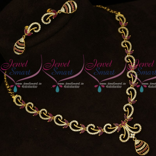 NL16063 Ruby White American Diamond Stylish Jewellery Set Matching Screwback Earrings Online