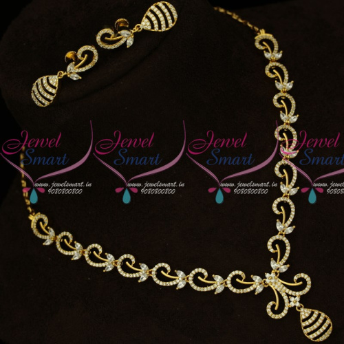 NL16065 White American Diamond Stylish Jewellery Set Matching Screwback Earrings Online