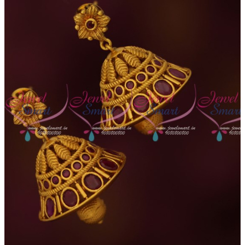 J16207 Floral Jhumkas Ruby Stones Latest Matte Antique Jewelry Online