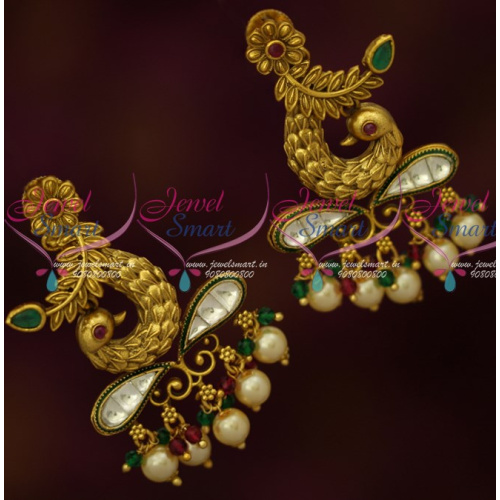 ER16157 Kundan Antique Leaf Peacock Earrings Latest Fashion Jewellery Designs Online