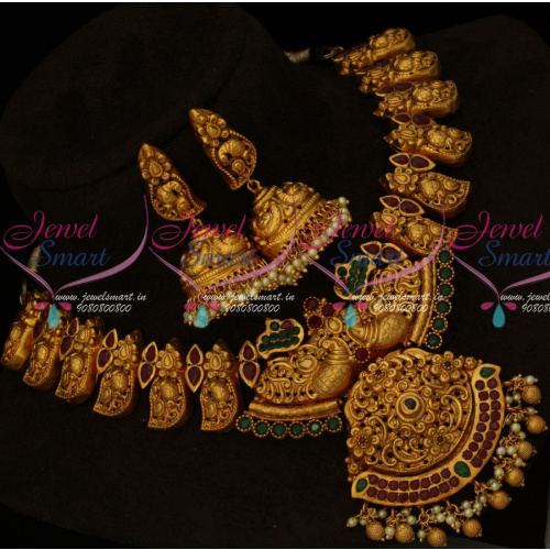 NL16103 Traditional Gold Design Nagas Broad Necklace Semi Precious Stones Matte Finish Online