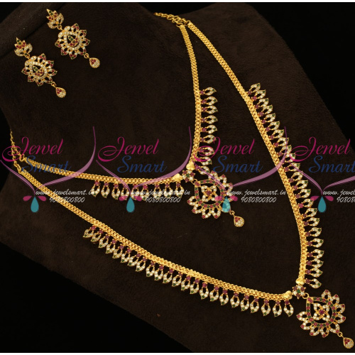 NL16425 American Diamond South Indian Jewellery Short Long Combo Gold Covering Set Online