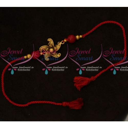 R16073 Floral Design Pendant Rakhi Red Colour Rope Shop Online