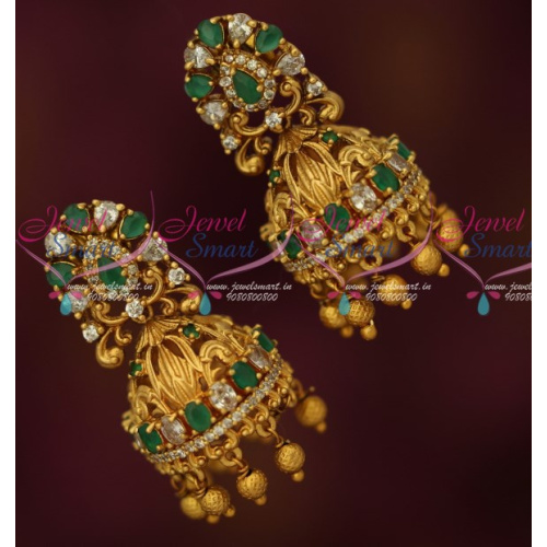 J16183 Emerald Green Bridal Jhumkas South Indian Fashion AD Jewelry Online