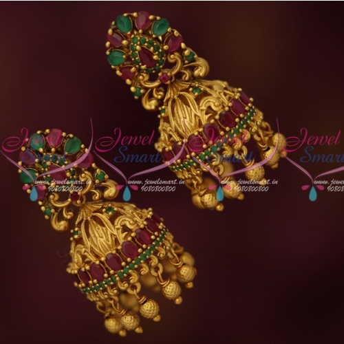 J16185  Bridal Jhumkas South Indian Fashion Ruby Emerald Jewelry Online