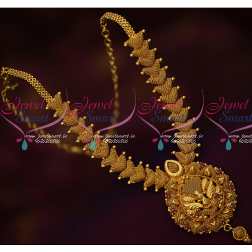 NL16336 Broad Emboss Design South Indian Gold Covering Jewellery Short Necklace Online