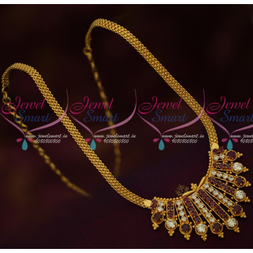 NL16287 Traditional Indian Jewellery Design Flat Chain Red White Pendant Latest Gold Covering