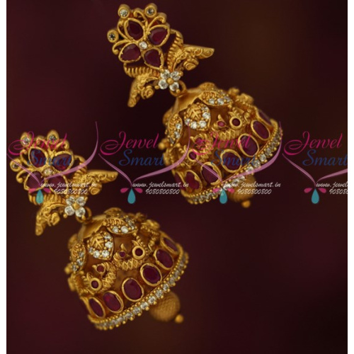 J16217 Ruby Stones Indian Jhumkas Online Matte Antique Artificial Jewellery Designs Latest