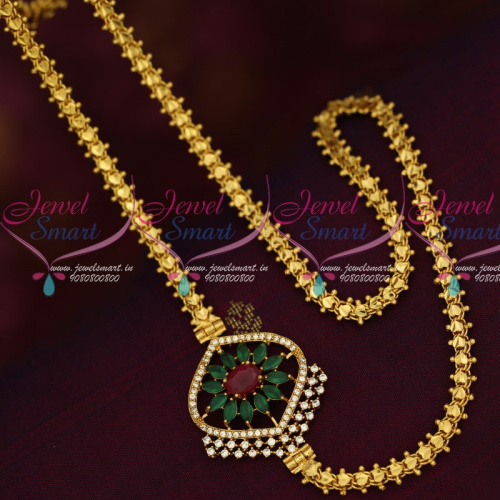 C16034 South Mugappu Models Gold Covering Chain AD Marquise Multi Colour Stones Online