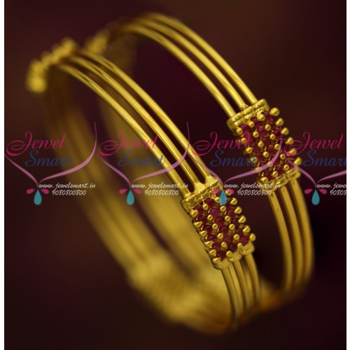 B16122 Ruby 3 Line String Bangles Simple Elegant Stylish Imitation Jewellery Shop Online