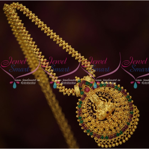 NL16380 Gold Plated AD Stones Temple Jewellery Chain Pendant South Indian Daily Wear Designs Online