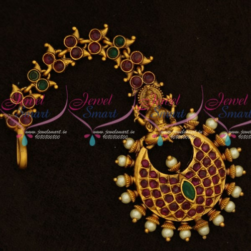 T16085 Red Green Stones Temple Antique Jewellery Nethichutti Traditional Bridal Collections Online