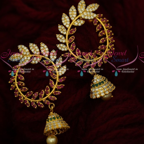 ER16619 Fancy Leaf Design AD Chandbali Latest Imitation Jewellery Designs Online