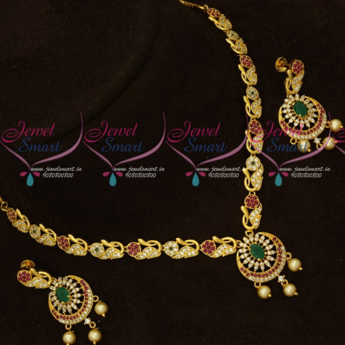 NL16577 AD Multi Colour Stones Offer Price Imitation Necklace Gold Finish Collections