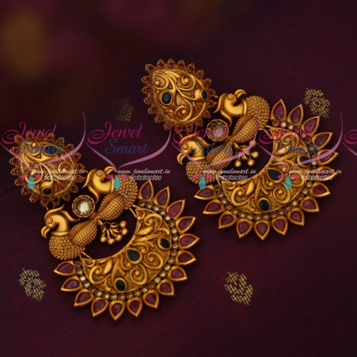 ER16856 Latest Antique Jewellery Kemp Uneven Stones Beautiful Chand Bali Earrings